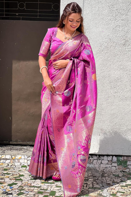 Load image into Gallery viewer, Enigmatic Purple Soft Banarasi Silk Saree With Quixotic Blouse Piece
