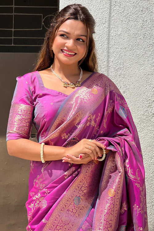 Load image into Gallery viewer, Enigmatic Purple Soft Banarasi Silk Saree With Quixotic Blouse Piece
