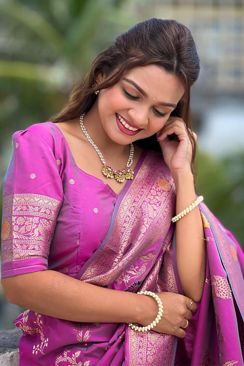 Load image into Gallery viewer, Enigmatic Purple Soft Banarasi Silk Saree With Quixotic Blouse Piece
