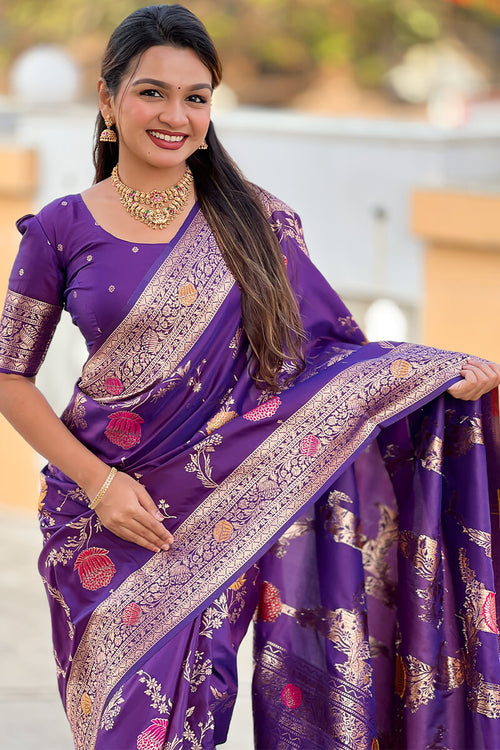 Load image into Gallery viewer, Exquisite Royal Purple Soft Banarasi Silk Saree With Splendorous Blouse Piece
