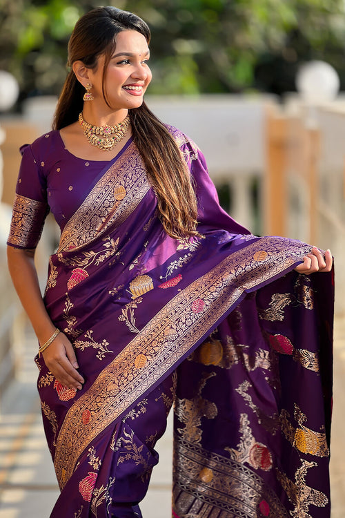 Load image into Gallery viewer, Exquisite Royal Purple Soft Banarasi Silk Saree With Splendorous Blouse Piece
