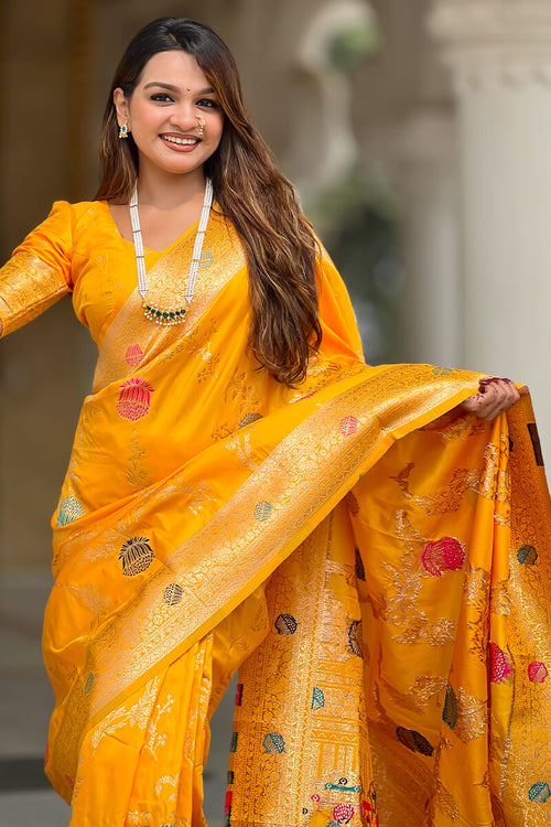 Load image into Gallery viewer, Admirable Yellow Soft Banarasi Silk Saree With Angelic Blouse Piece
