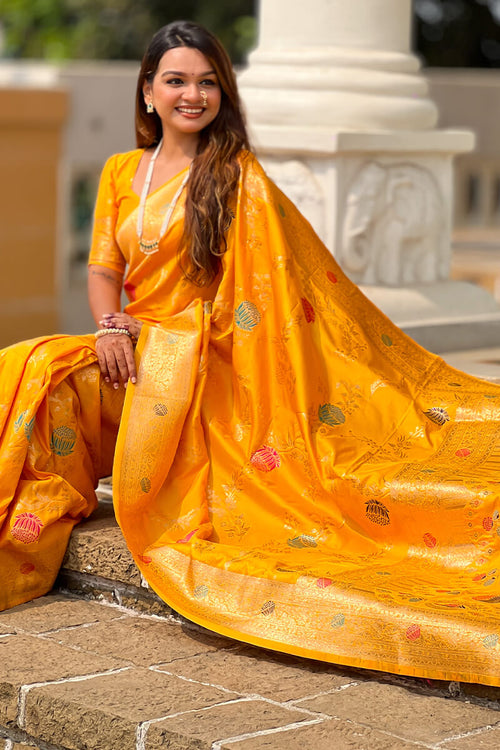 Load image into Gallery viewer, Admirable Yellow Soft Banarasi Silk Saree With Angelic Blouse Piece
