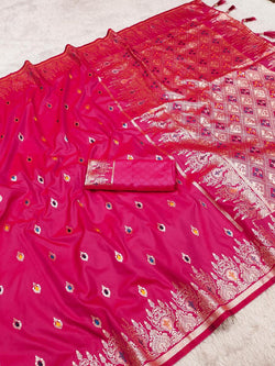 Adorning Dark Pink Soft Banarasi Silk Saree With Lissome Blouse Piece