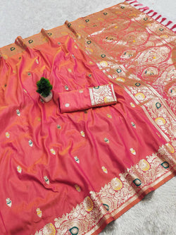 Gratifying Pink Pure Banarasi Silk Saree With Winsome Blouse Piece