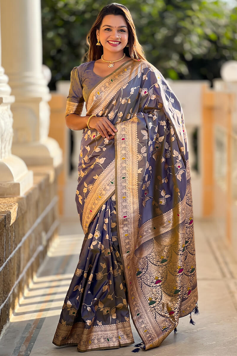 Engrossing Blue Soft Banarasi Silk Saree With Desiring Blouse Piece