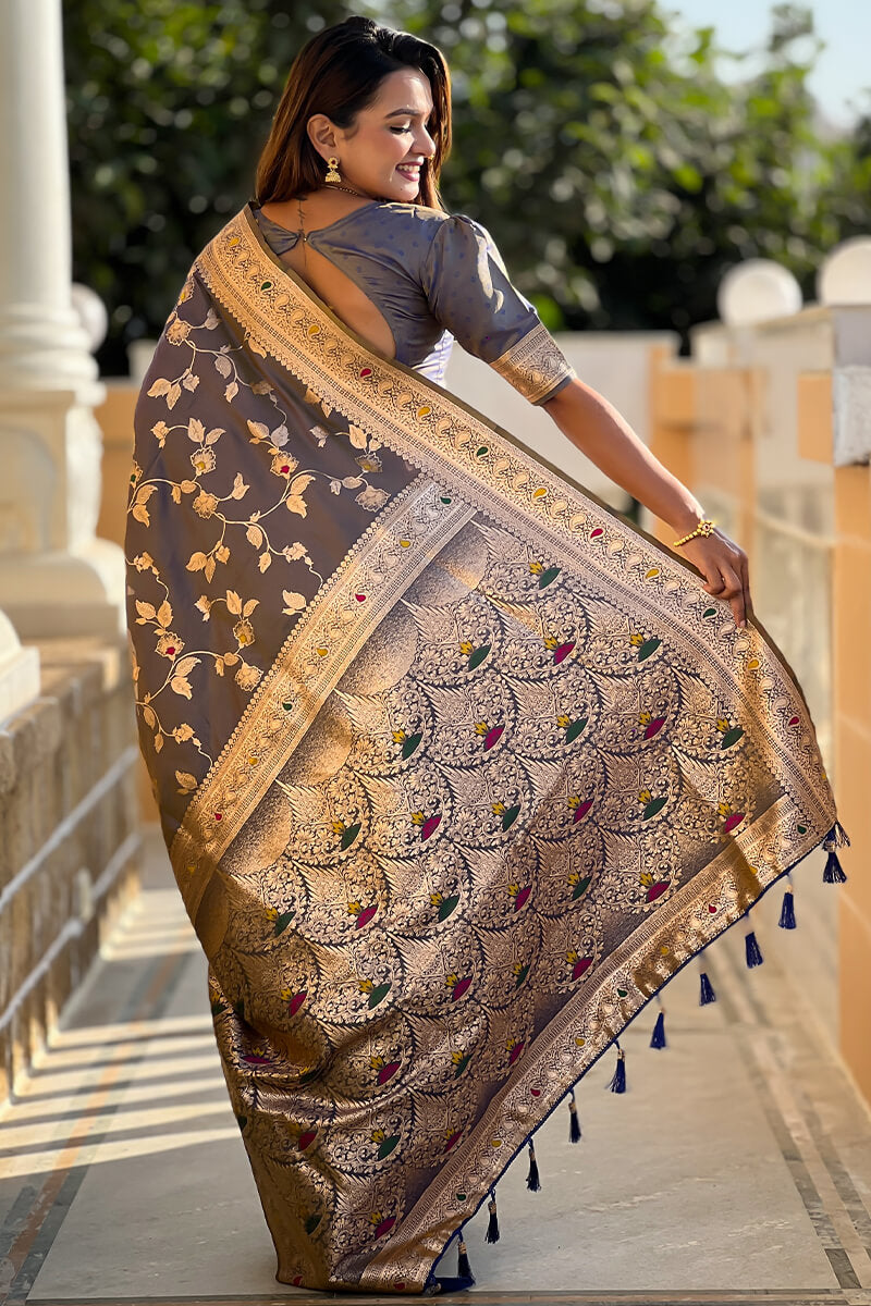 Engrossing Blue Soft Banarasi Silk Saree With Desiring Blouse Piece