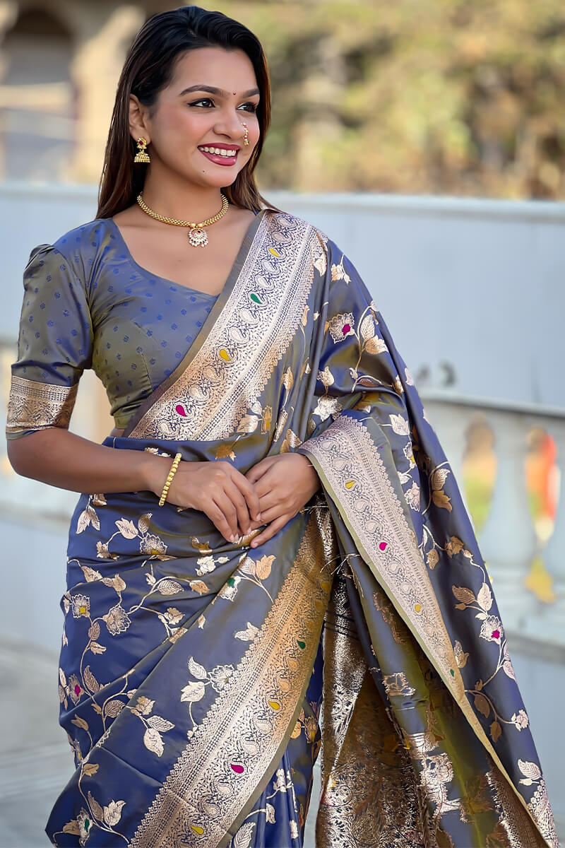 Engrossing Blue Soft Banarasi Silk Saree With Desiring Blouse Piece