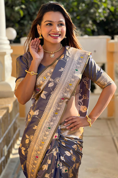 Engrossing Blue Soft Banarasi Silk Saree With Desiring Blouse Piece