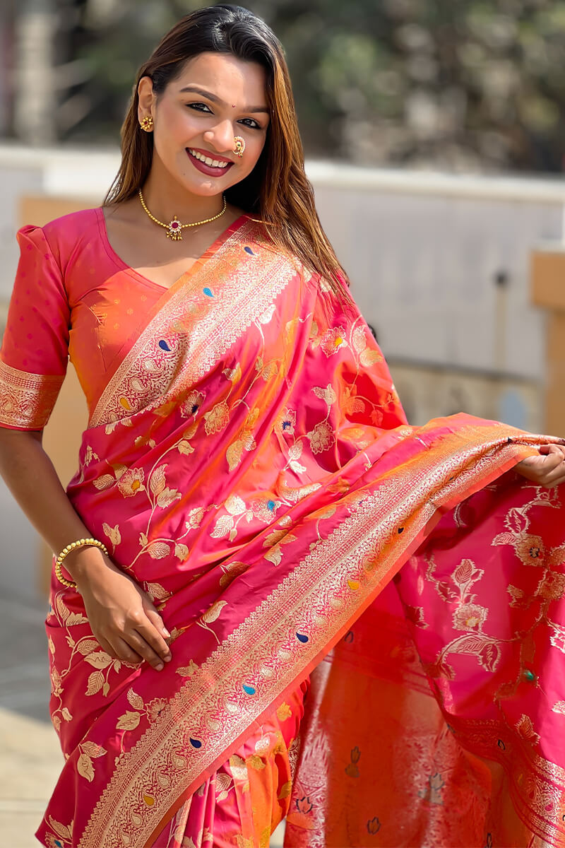 Proficient Pink Soft Banarasi Silk Saree With Beguiling Blouse Piece