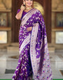 Piquant Royal Purple Soft Banarasi Silk Saree With Effulgent Blouse Piece