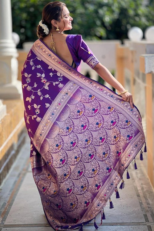 Load image into Gallery viewer, Piquant Royal Purple Soft Banarasi Silk Saree With Effulgent Blouse Piece
