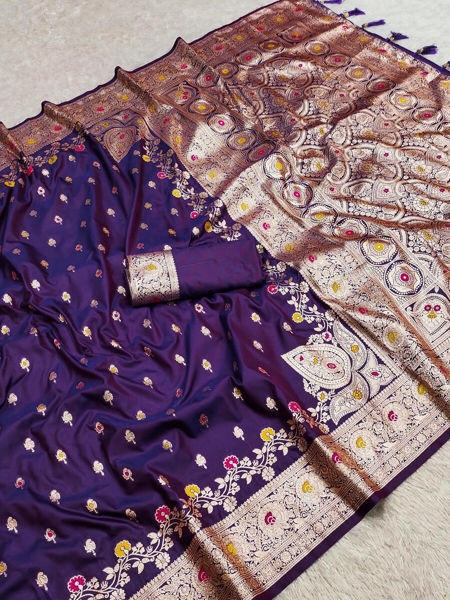 Desuetude Royal Purple Soft Banarasi Silk Saree With Precious Blouse Piece