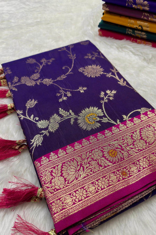 Load image into Gallery viewer, Alluring Royal Purple Soft Banarasi Silk Saree With Piquant Blouse Piece
