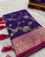 Alluring Royal Purple Soft Banarasi Silk Saree With Piquant Blouse Piece