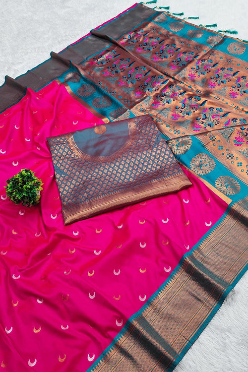 Load image into Gallery viewer, Classy Dark Pink Paithani Silk Saree With Skinny Blouse Piece
