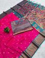 Classy Dark Pink Paithani Silk Saree With Skinny Blouse Piece