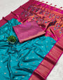 Staring Firozi Paithani Silk Saree With Beautiful Blouse Piece