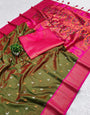 Impressive Mehndi Paithani Silk Saree With Breathtaking Blouse Piece