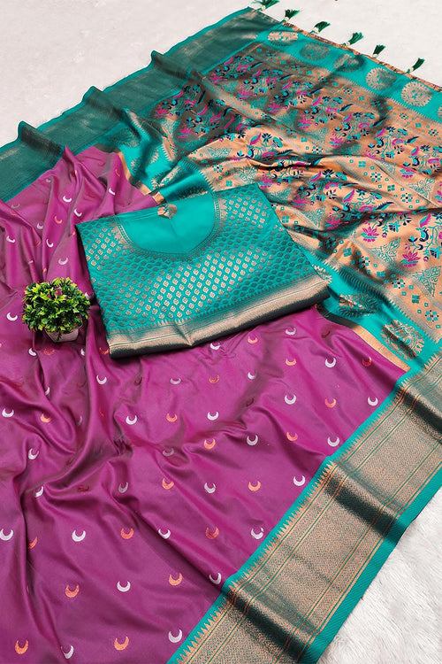 Load image into Gallery viewer, Efflorescence Purple Paithani Silk Saree With Lassitude Blouse Piece
