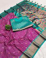 Efflorescence Purple Paithani Silk Saree With Lassitude Blouse Piece