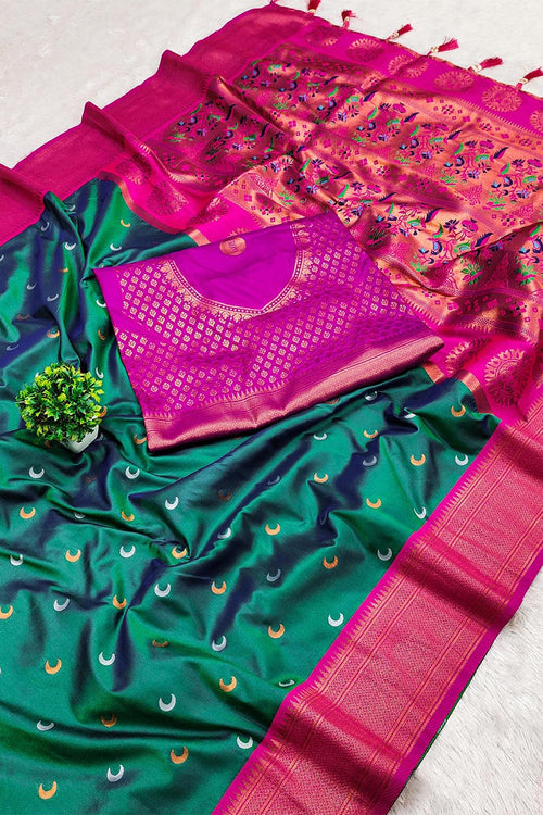 Load image into Gallery viewer, Panoply Rama Paithani Silk Saree With Magnetic Blouse Piece
