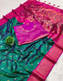 Panoply Rama Paithani Silk Saree With Magnetic Blouse Piece