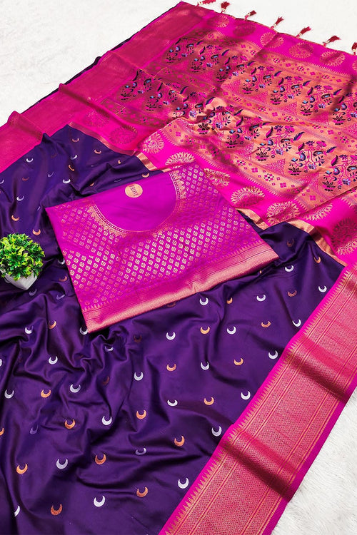 Load image into Gallery viewer, Elaborate Royal Purple Paithani Silk Saree With Pulsating Blouse Piece
