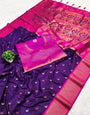 Elaborate Royal Purple Paithani Silk Saree With Pulsating Blouse Piece