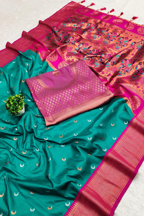 Load image into Gallery viewer, Resonant Sea Green Paithani Silk Saree With Ravishing Blouse Piece
