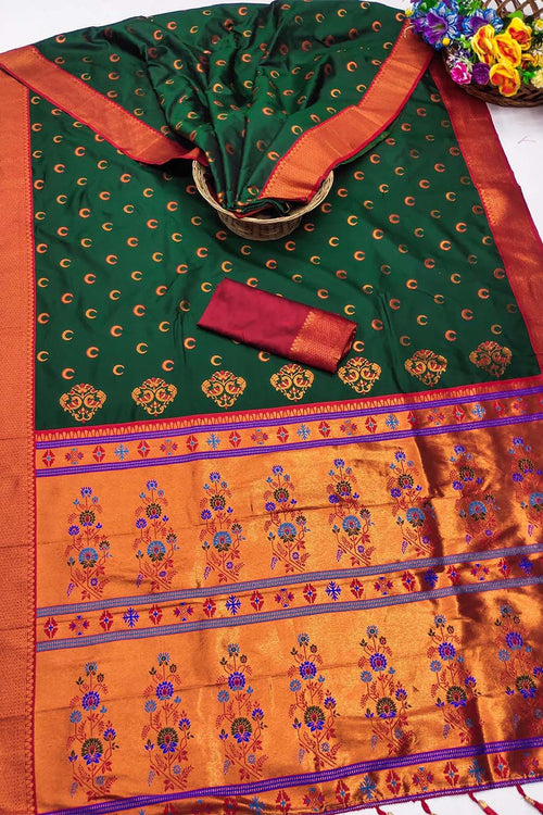 Load image into Gallery viewer, Admirable Dark Green Paithani Silk Saree With Assemblage Blouse Piece
