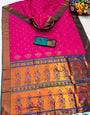 Ephemeral Dark Pink Paithani Silk Saree With Susurrous Blouse Piece