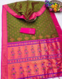 Symmetrical Mehndi Paithani Silk Saree With Elaborate Blouse Piece