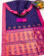 Charismatic Navy Blue Paithani Silk Saree With Vibrant Blouse Piece