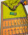 Winsome Parrot Paithani Silk Saree With Grandiose Blouse Piece