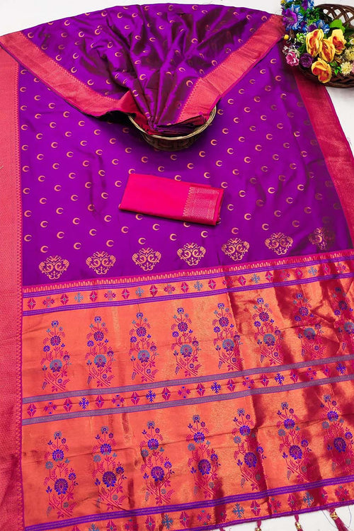 Load image into Gallery viewer, Ravishing Purple Paithani Silk Saree With Enamoring Blouse Piece
