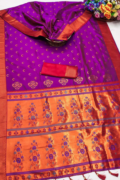 Load image into Gallery viewer, Winsome Purple Paithani Silk Saree With Prodigal Blouse Piece
