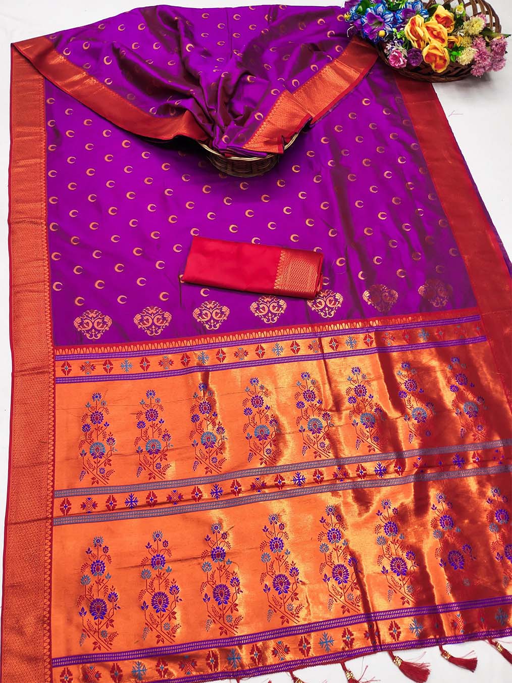 Winsome Purple Paithani Silk Saree With Prodigal Blouse Piece