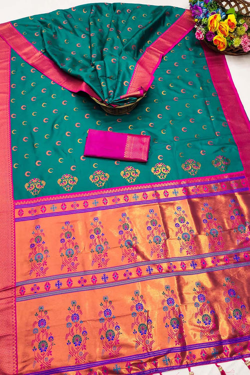 Load image into Gallery viewer, Fairytale Sea Green Paithani Silk Saree With Fancifull Blouse Piece
