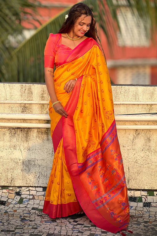 Load image into Gallery viewer, Intricate Yellow Paithani Silk Saree With Phenomenal Blouse Piece
