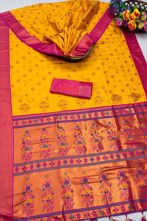 Load image into Gallery viewer, Intricate Yellow Paithani Silk Saree With Phenomenal Blouse Piece
