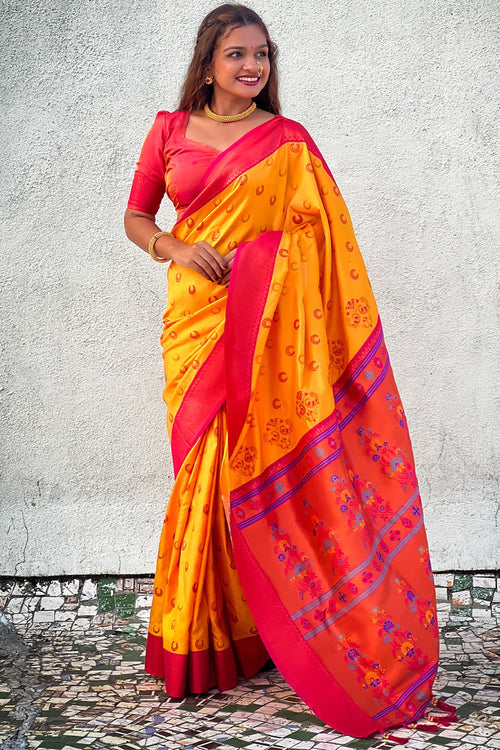 Load image into Gallery viewer, Intricate Yellow Paithani Silk Saree With Phenomenal Blouse Piece
