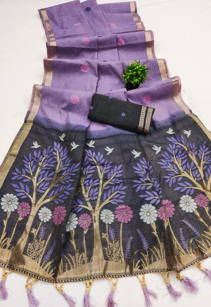 Allure Lavender Pure Munga Cotton Silk Saree With Classic Blouse Piece