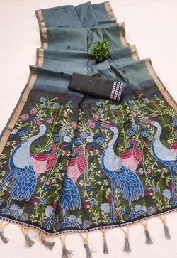 Groovy Grey Pure Munga Cotton Silk Saree With Fantabulous Blouse Piece