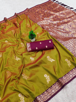 Skinny Mustard Pure Zari Weaving Banarasi Silk Saree With Demanding Blouse Piece