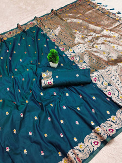Enticing Blue Pure Banarasi Silk Saree With Alluring Blouse Piece