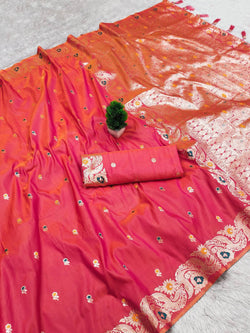 Enigmatic Pink Pure Banarasi Silk Saree With Radiant Blouse Piece