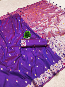 Vestigial Purple Pure Banarasi Silk Saree With Vivacious Blouse Piece
