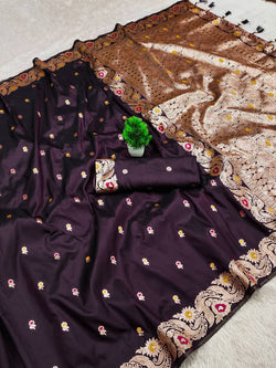 Flamboyant Wine Pure Banarasi Silk Saree With Fantabulous Blouse Piece