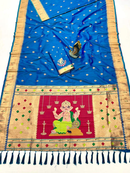 Nemesis Firozi Paithani Silk Saree With Mesmeric Blouse Piece